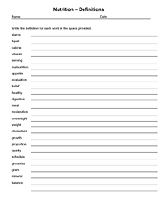 Nutrition Vocabulary, Nutrition Terms Printable - FamilyEducation
