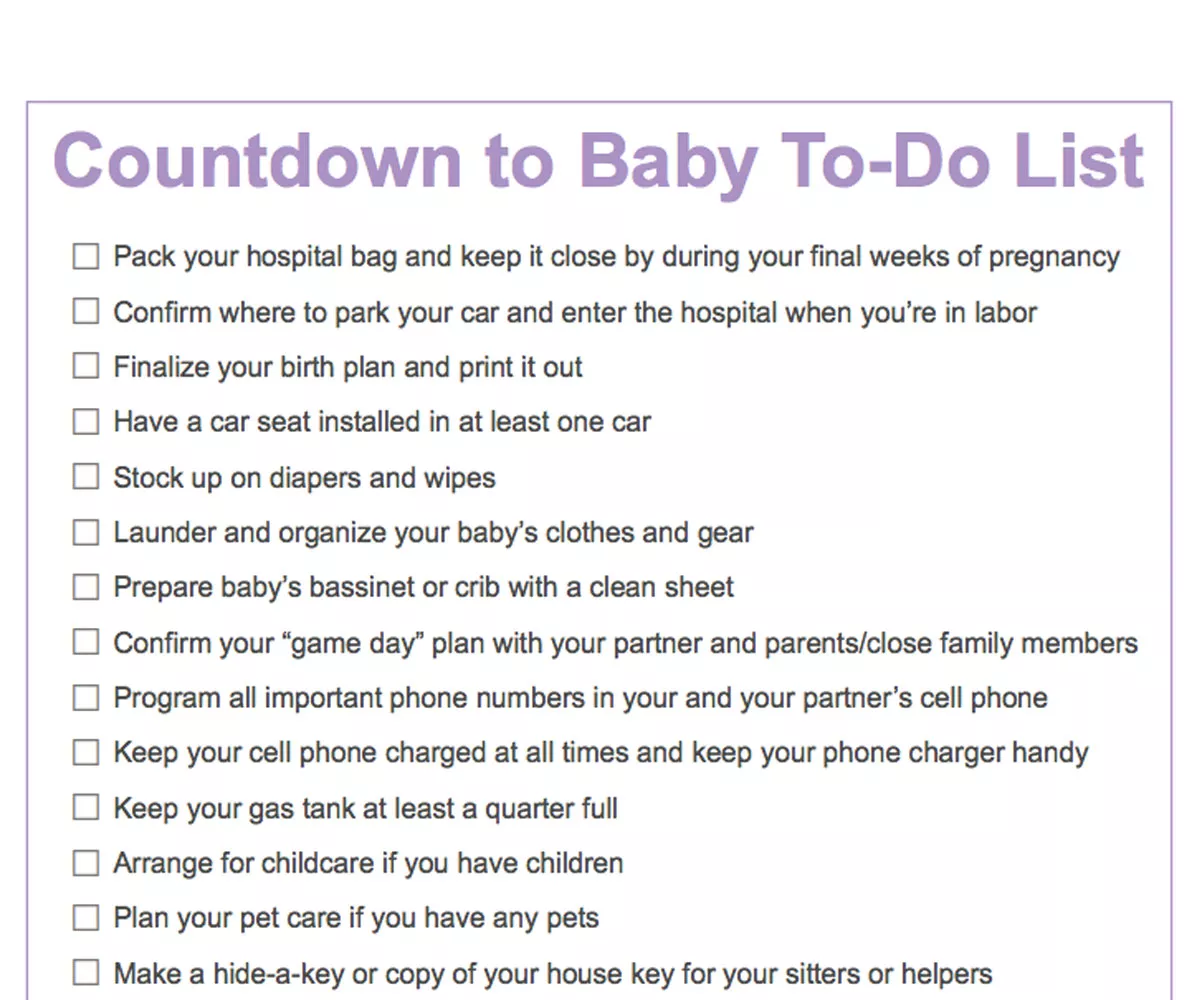 list to take to the hospital when having a baby