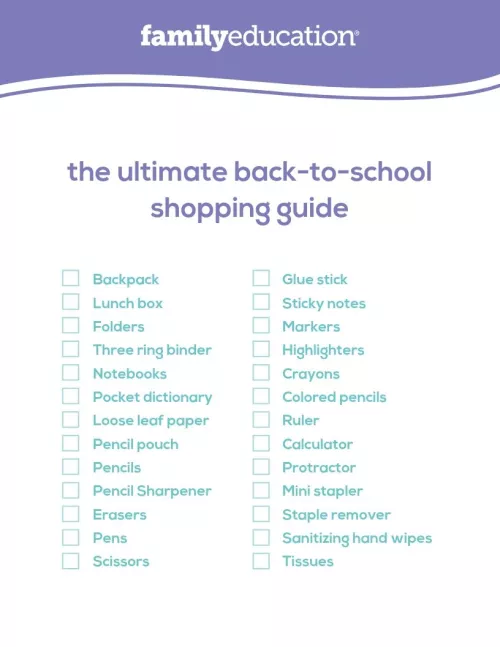 Back to School Shopping List Printable FamilyEducation